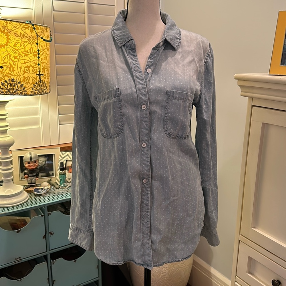 Rails Chambray With Polka Dots Button Down, Size … - image 1